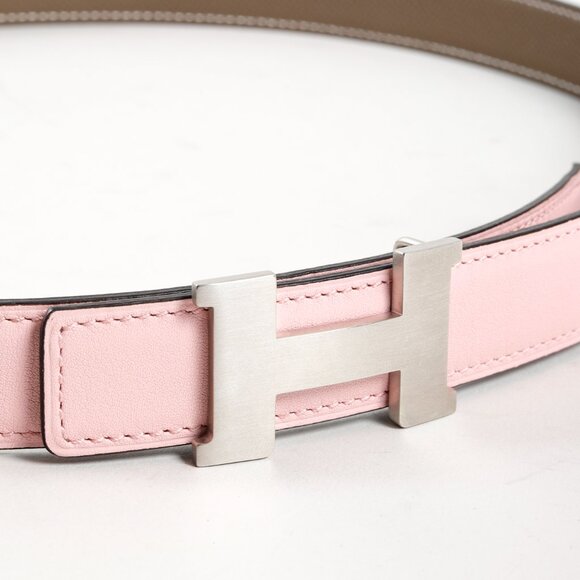 Hermes Pink and Etoupe Reversible H Belt - Picture 4 of 9